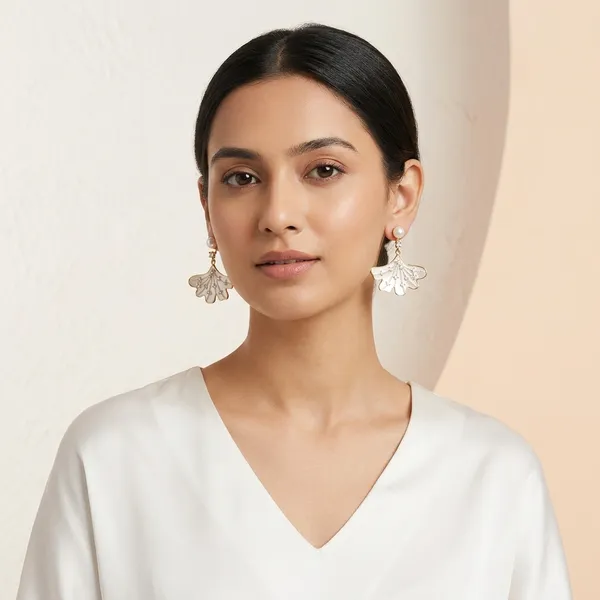 Gold_And_White_Floral_Fan_Pearl_Drop_Earrings_For_Women