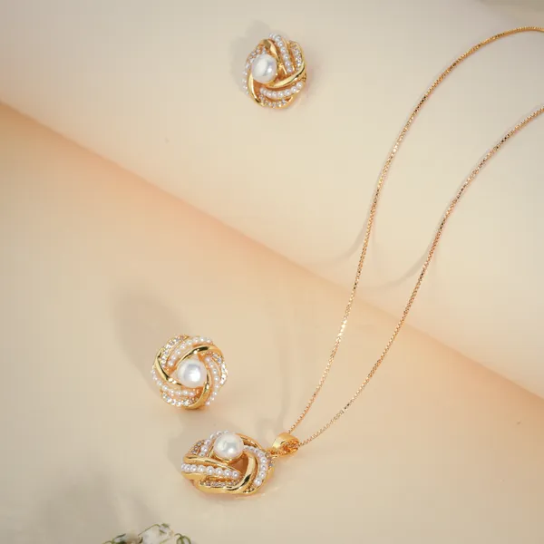 Gold_Plated_Pearl_Crystal_Twisted_Knot_Pendant_Necklace_Earrings_Set_For_Women