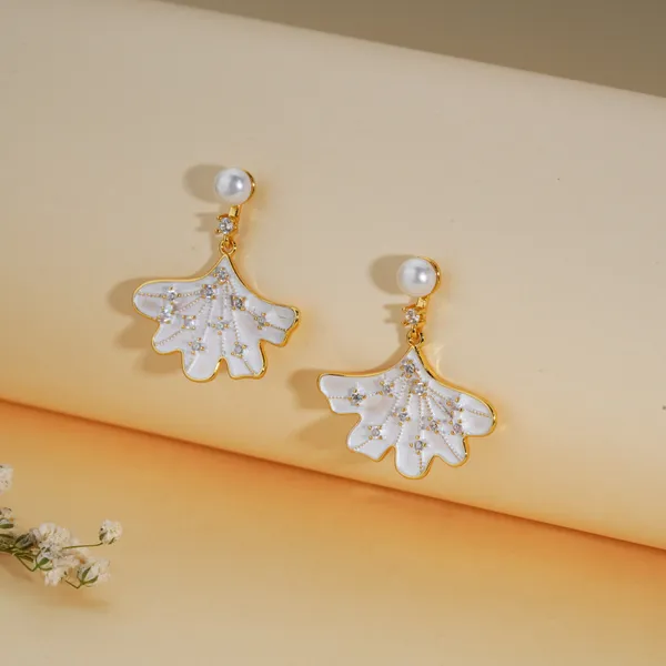 Gold_And_White_Floral_Fan_Pearl_Drop_Earrings_For_Women