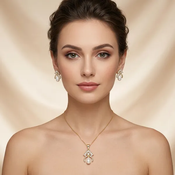 Gold_Plated_Pearl_Crystal_Floral_Pendant_Necklace_And_Earring_Set_For_Women