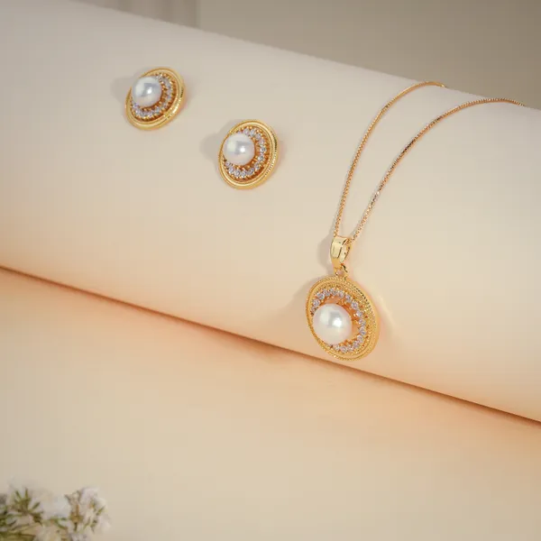 Gold_And_White_Pearl_Embellished_Pendant_And_Earring_Set_For_Women