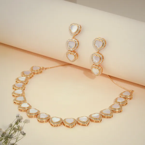 Gold_And_White_Stone_Heart_Necklace_And_Earrings_Set_For_Women