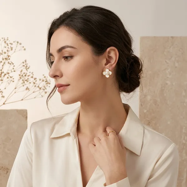 Gold_Plated_White_Enamel_Pearl_Flower_Stud_Earrings_For_Women