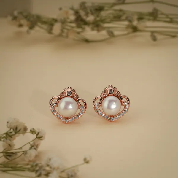 Rose_Gold_Plated_Pearl_Crown_Stud_Earrings_For_Women