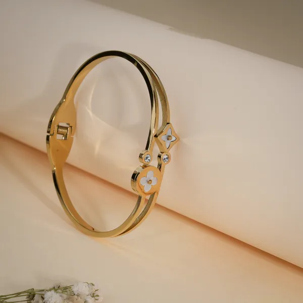 Gold_Plated_White_Enamel_Floral_Bangle_Bracelet_For_Women