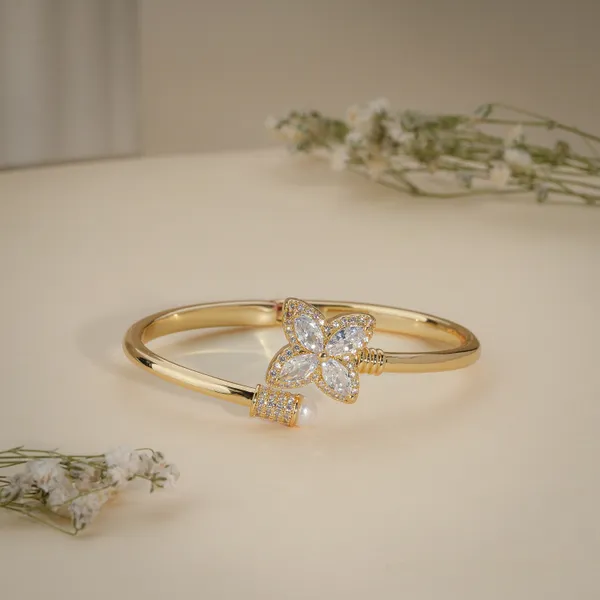 Gold_Plated_Floral_Cubic_Zirconia_Adjustable_Bracelet_For_Women