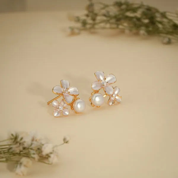Gold_Plated_White_Floral_Pearl_Stud_Earrings_For_Women