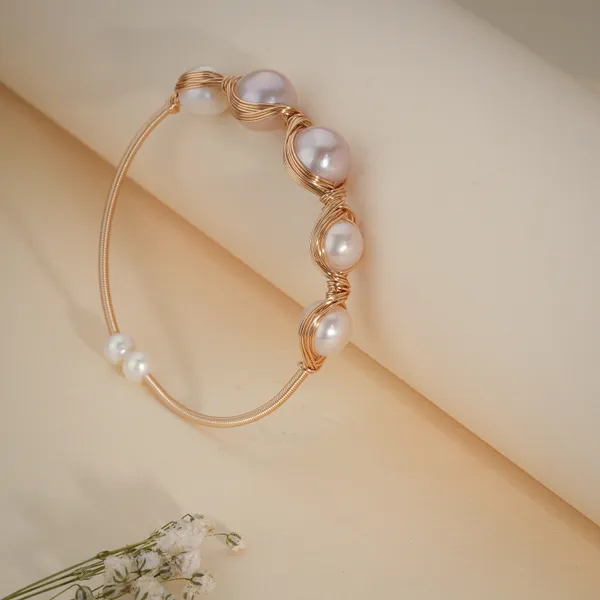 Gold_Wire_Wrapped_Pearl_Adjustable_Bracelet_For_Women