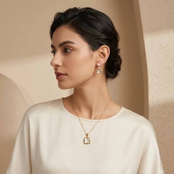 Gold_&_White_Floral_Pearl_Drop_Earrings_And_Pendant_Necklace_Set