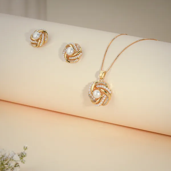 Gold_Plated_Pearl_Crystal_Twisted_Knot_Pendant_Necklace_Earrings_Set_For_Women