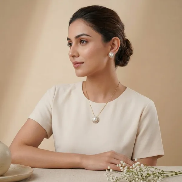 Gold_&_White_Pearl_Crystal_Halo_Pendant_Necklace_And_Earrings_Set