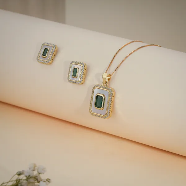 Gold_Plated_Emerald_Green_Stone_Rectangular_Pendant_Necklace_Earrings_Set_For_Women