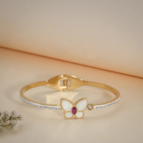Gold_Plated_White_Enamel_Butterfly_Bracelet_For_Women