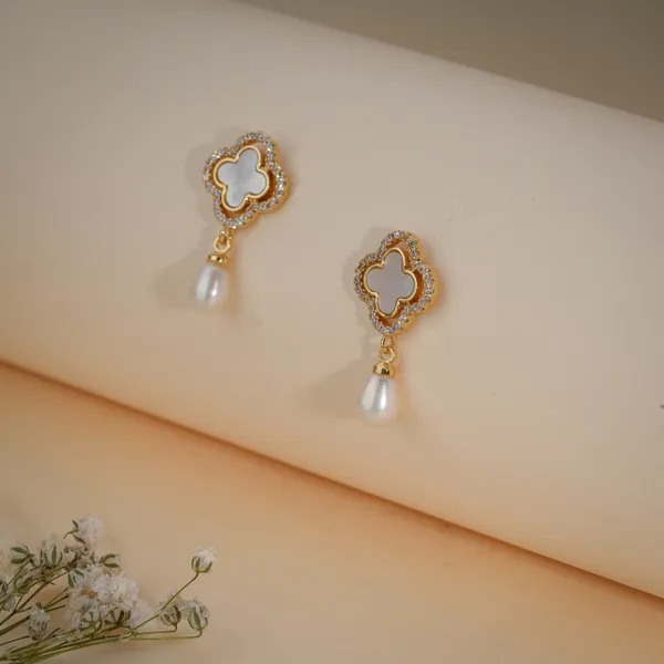 Gold_Plated_Mother_Of_Pearl_Clover_Drop_Earrings_For_Women