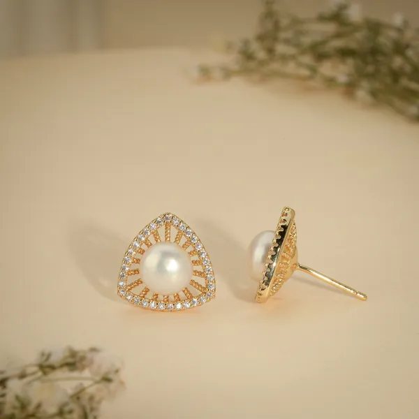 Gold_Plated_Pearl_Triangle_Stud_Earrings_For_Women