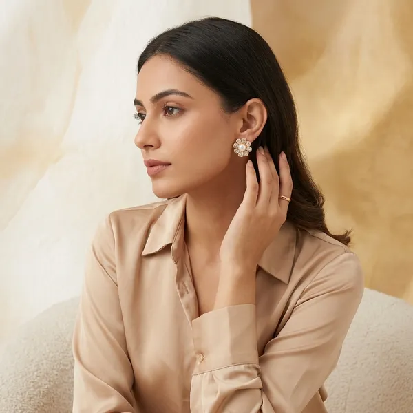 Gold_And_White_Pearl_Floral_Stud_Earrings_For_Women