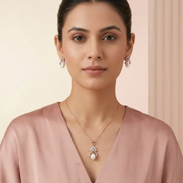 Rose_Gold_Plated_Pearl_Crystal_Floral_Pendant_Necklace_And_Earrings_Set_For_Women