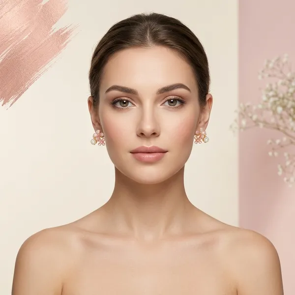 Rose_Gold_Plated_Pink_Floral_Pearl_Stud_Earrings_For_Women