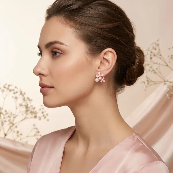 Rose_Gold_Plated_Pink_Floral_Pearl_Stud_Earrings_For_Women