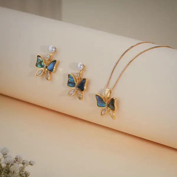 Blue_Enamel_Gold_Plated_Butterfly_Pendant_Necklace_And_Earring_Set_For_Women