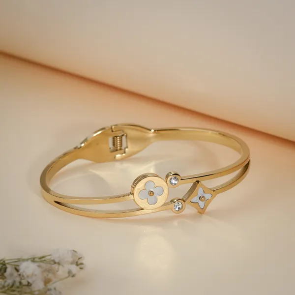 Gold_Plated_White_Enamel_Floral_Bangle_Bracelet_For_Women