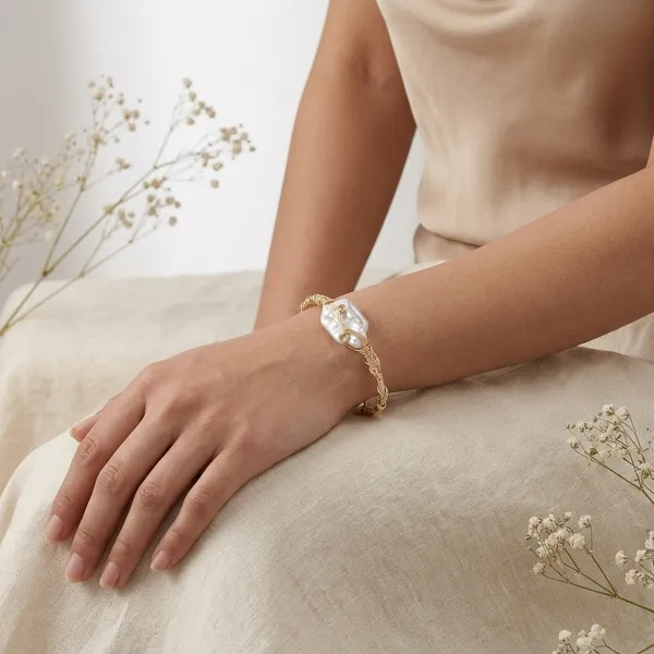 Gold_Wire_Wrapped_Baroque_Pearl_Open_Cuff_Bracelet_For_Women