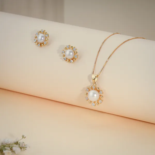 Gold_Plated_Pearl_Crystal_Halo_Pendant_Necklace_Earrings_Set_For_Women