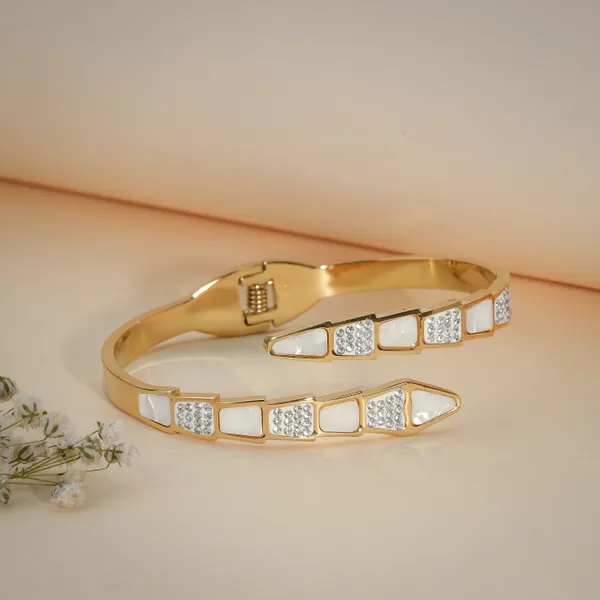 Gold_Plated_White_Enamel_Crystal_Bangle_Bracelet_Set_For_Women
