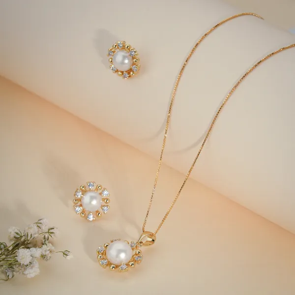 Gold_Plated_Pearl_Crystal_Halo_Pendant_Necklace_Earrings_Set_For_Women