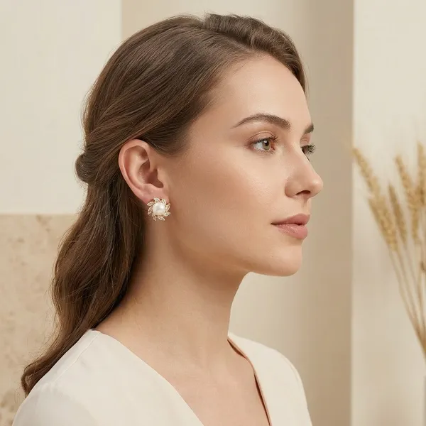 Gold_Plated_Pearl_Cubic_Zirconia_Floral_Stud_Earrings_For_Women