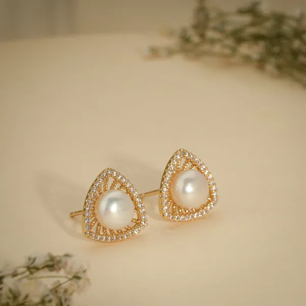 Gold_Plated_Pearl_Triangle_Stud_Earrings_For_Women