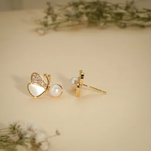 Gold_Plated_White_Enamel_Butterfly_Pearl_Stud_Earrings_For_Women