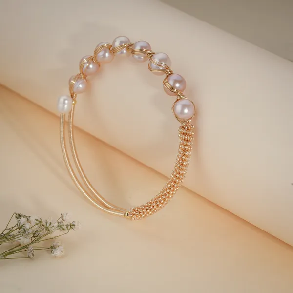 Gold_And_White_Pearl_Embellished_Adjustable_Bracelet_For_Women
