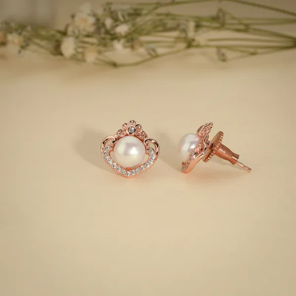 Rose_Gold_Plated_Pearl_Crown_Stud_Earrings_For_Women