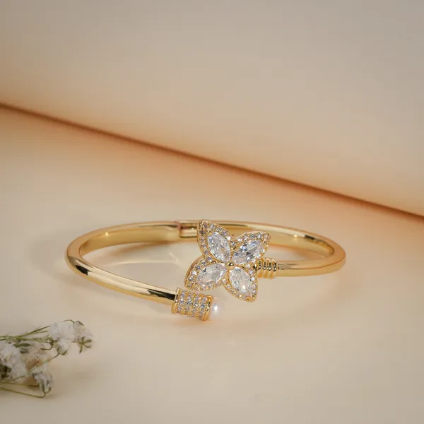 Gold_Plated_Floral_Cubic_Zirconia_Adjustable_Bracelet_For_Women