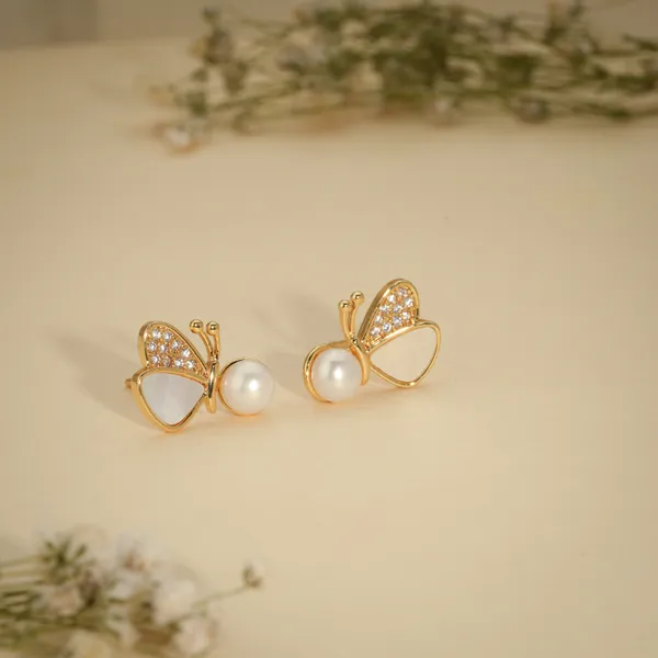 Gold_Plated_White_Enamel_Butterfly_Pearl_Stud_Earrings_For_Women