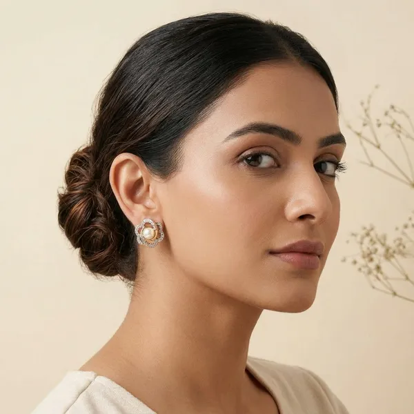 Gold_Plated_Pearl_Crystal_Floral_Stud_Earrings_For_Women