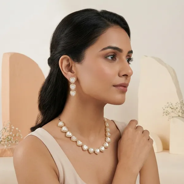 Gold_And_White_Stone_Heart_Necklace_And_Earrings_Set_For_Women