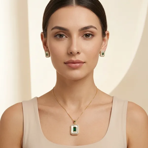Gold_Plated_Emerald_Green_Stone_Rectangular_Pendant_Necklace_Earrings_Set_For_Women