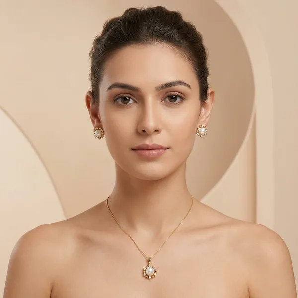 Gold_Plated_Pearl_Crystal_Halo_Pendant_Necklace_Earrings_Set_For_Women