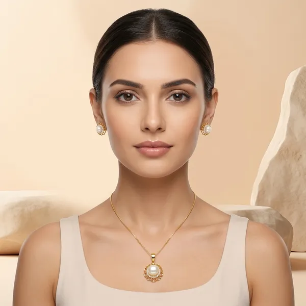 Gold_Plated_Pearl_Crystal_Floral_Pendant_Set_For_Women