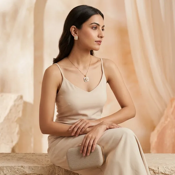 Gold_And_White_Pearl_Crystal_Square_Pendant_Necklace_Earrings_Set_For_Women