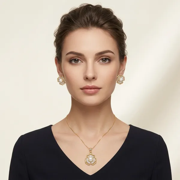 Gold_Plated_Pearl_Crystal_Floral_Pendant_Necklace_Earrings_Set_For_Women