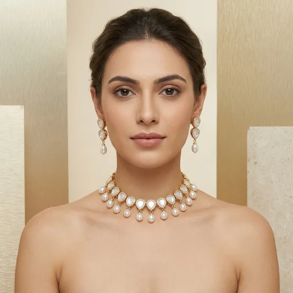 Gold_Plated_White_Pearl_Kundan_Choker_Necklace_Set_With_Earrings_For_Women
