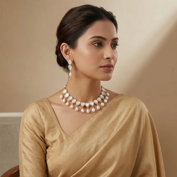 Gold_Plated_White_Pearl_Kundan_Choker_Necklace_Set_With_Earrings_For_Women