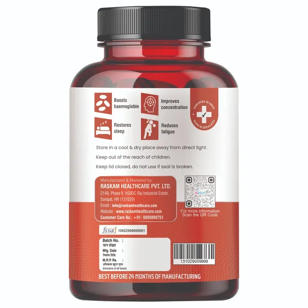 Raskam_Iron_Supplement_With_Folic_Acid_Vitamin_C_Vitamin_B12_60_Capsules_Dietary_Supplement