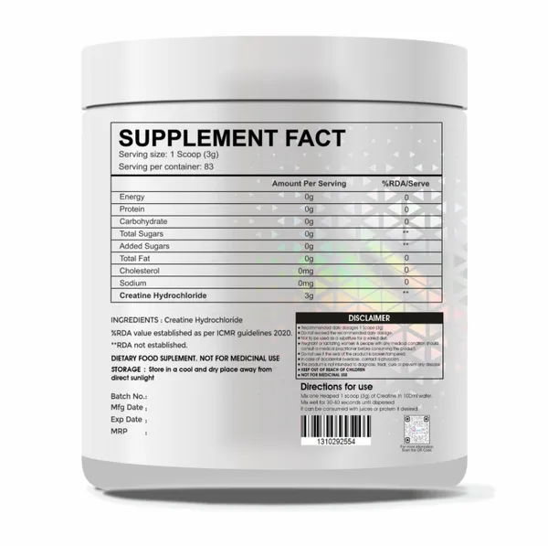 Raskam_Pure_Creatine_Hcl_Powder_Unflavoured_83_Sevings_Rapid_Absorption_Enhanced_Muscle_Strength_Power_250gm