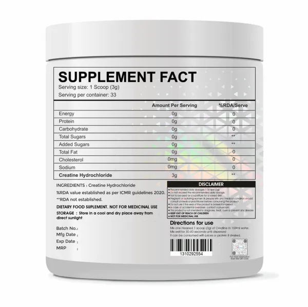 Raskam_Pure_Creatine_Hcl_Powder_Unflavoured_33_Sevings_Rapid_Absorption_Enhanced_Muscle_Strength_Power_100gm