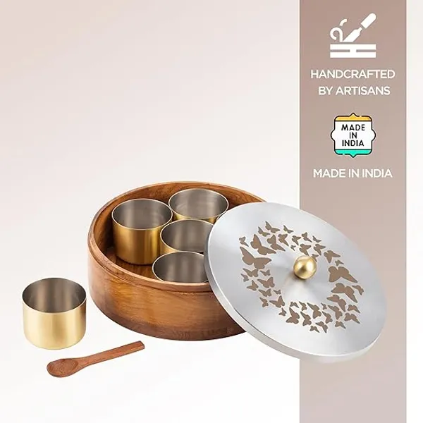 Teak_Wood_Masala_Box_With_Gold-plated_Stainless_Steel_Jars_And_Decorative_Lid