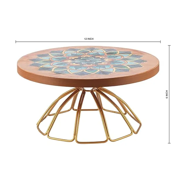 Wooden_Mandala_Print_Cake_Stand_With_Golden_Metal_Base